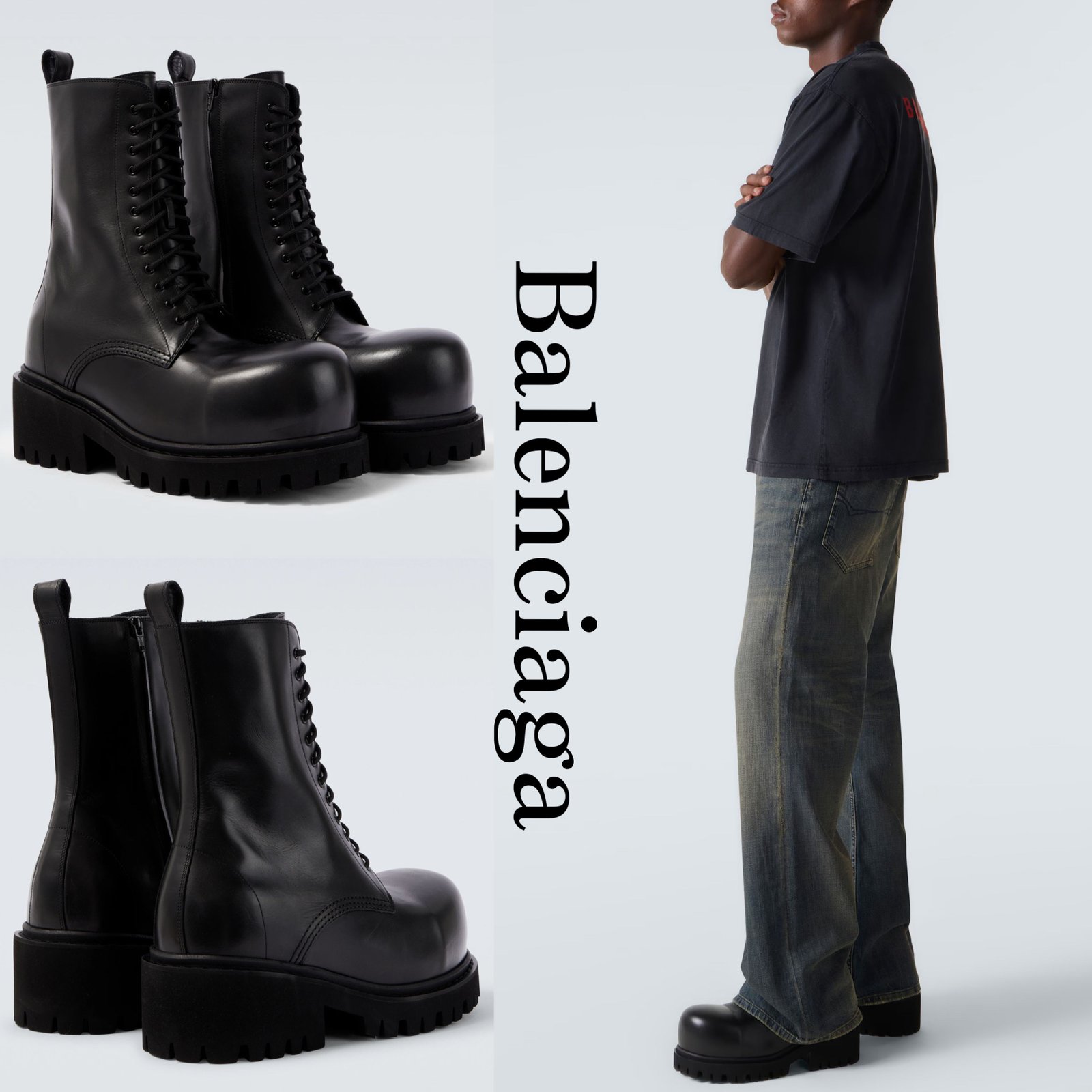 新作*Balenciaga* ストンパーレザーブーツ ブラック メンズ
