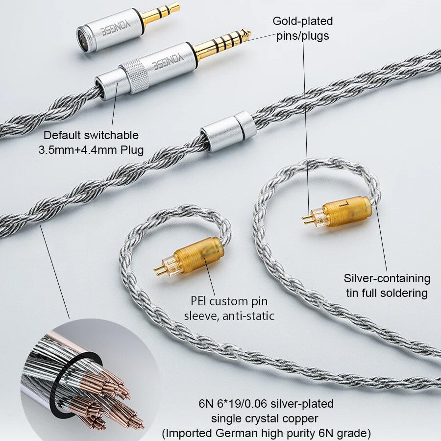 YONGSE Obsidian」 6Nグレード銀メッキ単結晶銅線 4芯ケーブル ／ 銀