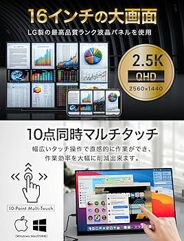 Amazon.co.jp: LANMEY モバイルモニター 16インチ 144Hz 2.5K QHD