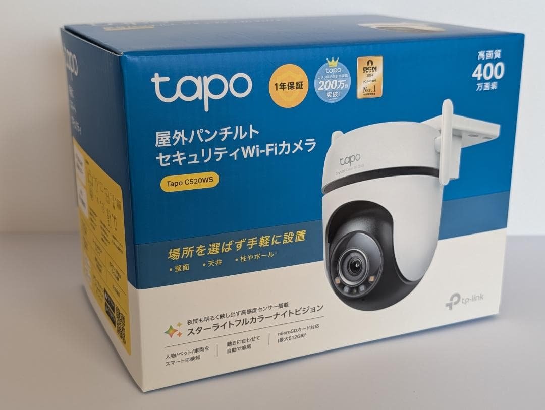Tapo C520WS 屋外WiFi パン/チルトカメラ 128GB付き Tapo 屋外防犯カメラ 400MP 屋内/屋外 パンチルト Tapo C520WS/A