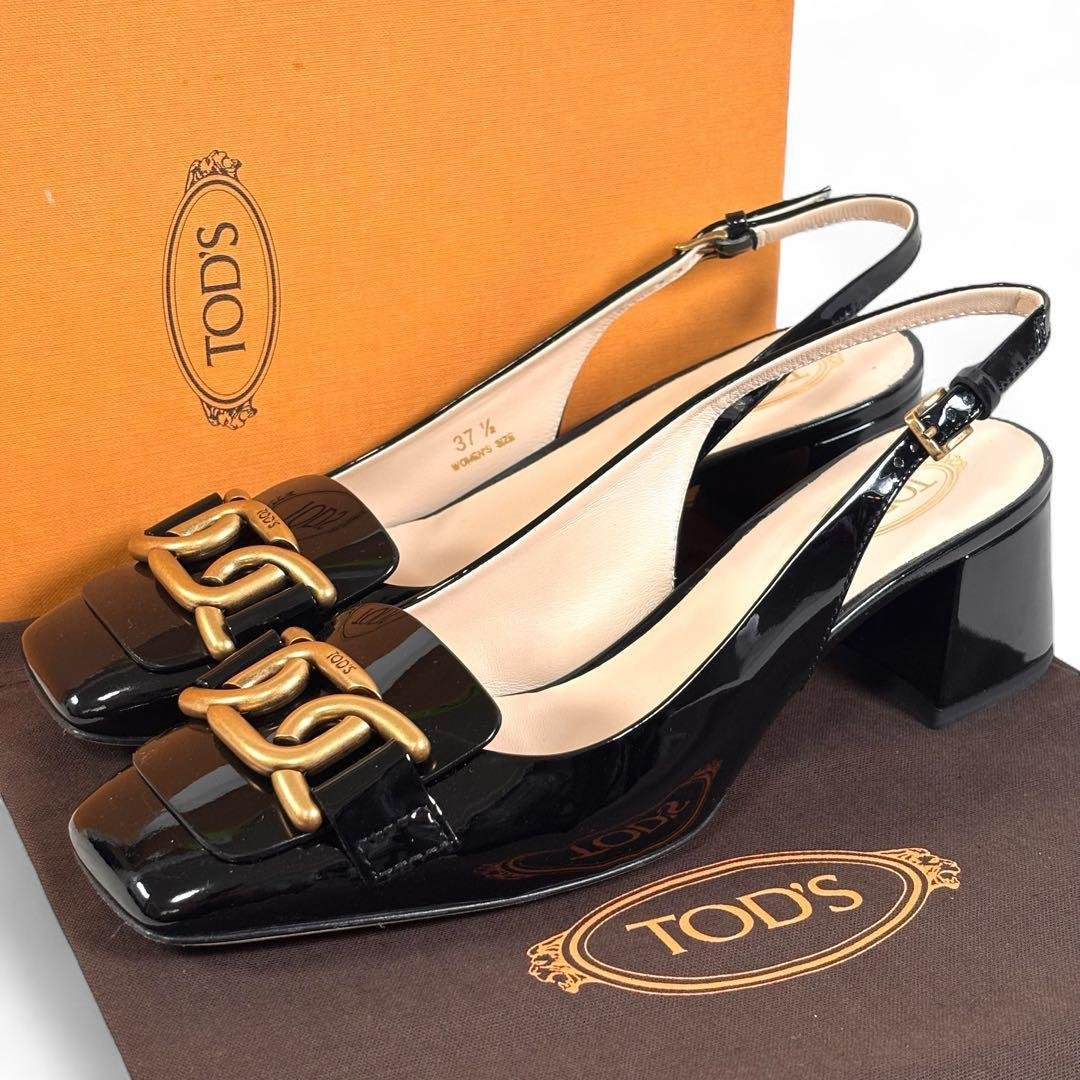 美品 トッズ 37 1/2 24.5 ケイト エナメル ミュール ブラック 黒 TOD'S（トッズ） TODS ミュール KATE ケイト XXW79A0EX40NF5